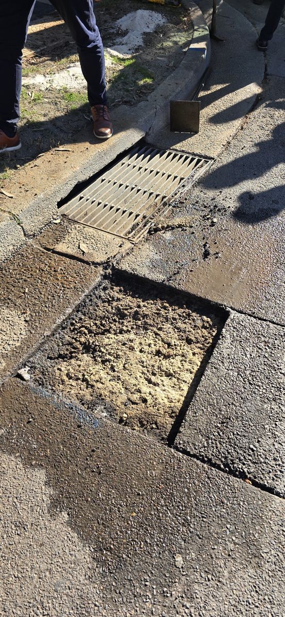 Close-up of a repair on a concrete surface